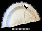 Pearlware shell edged dish, oval, even scallops, no molded impressions. Lot: 47D 339-106. 18BC50.